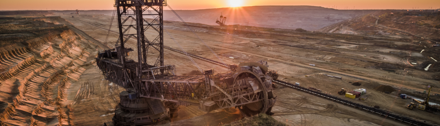 AERIAL: Bucket wheel excavator in a lignite mine